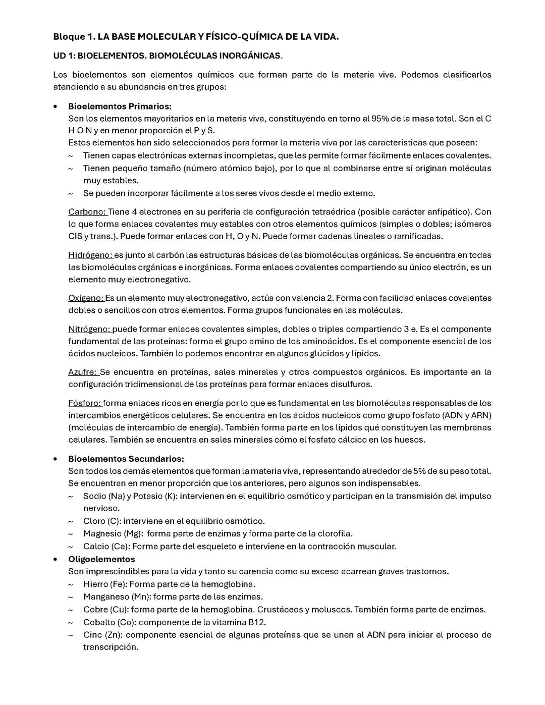 Los Bioelementos y las Biomoléculas Inorgánicas