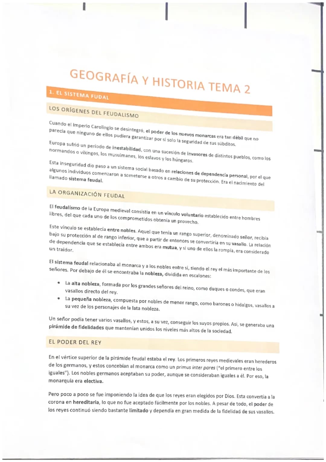 GEOGRAFÍA Y HISTORIA TEMA 2
1. EL SISTEMA FUDAL
LOS ORÍGENES DEL FEUDALISMO
Cuando el Imperio Carolingio se desintegró, el poder de los nuev