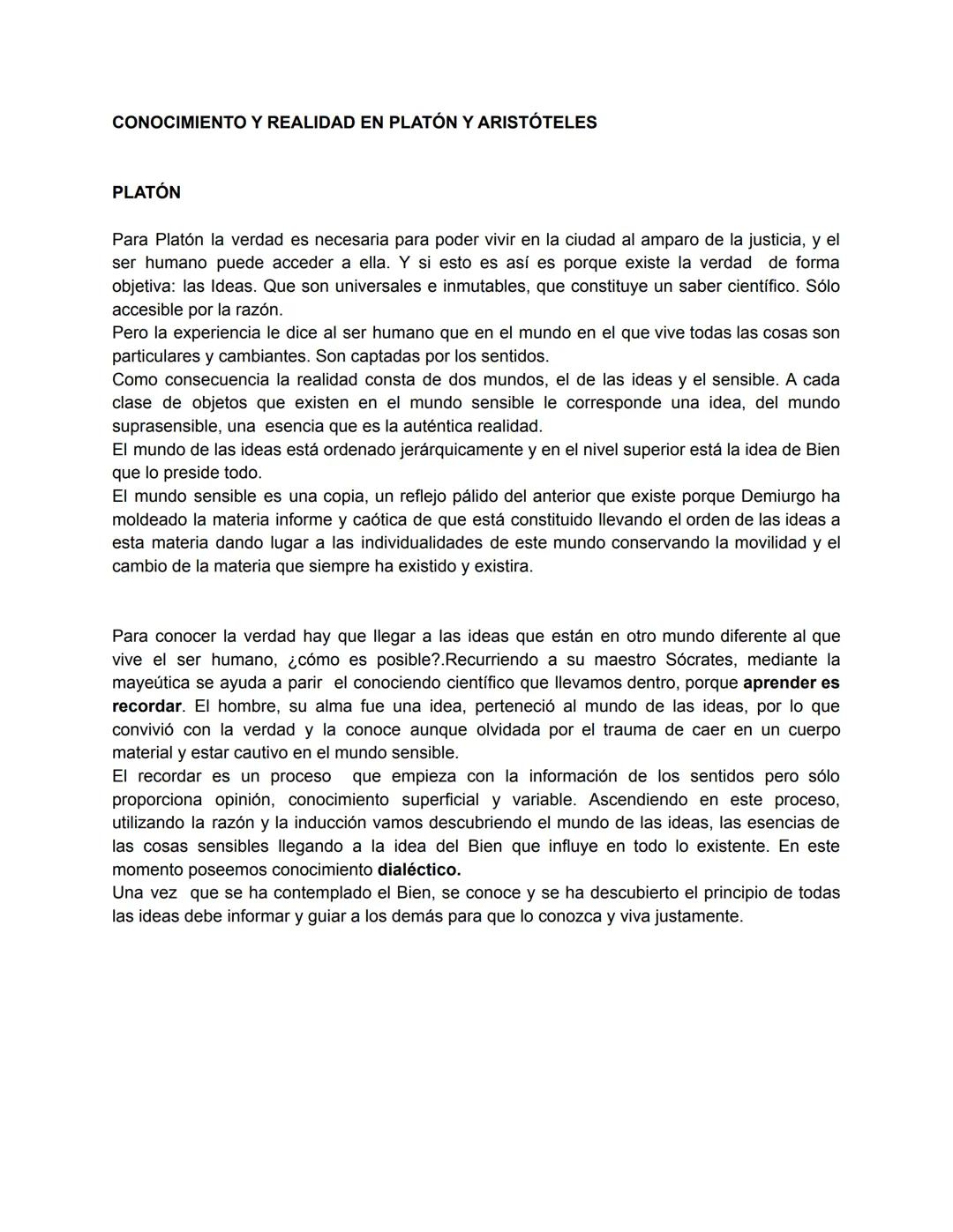 # CONOCIMIENTO Y REALIDAD EN PLATÓN Y ARISTÓTELES

PLATÓN

Para Platón la verdad es necesaria para poder vivir en la ciudad al amparo de la 