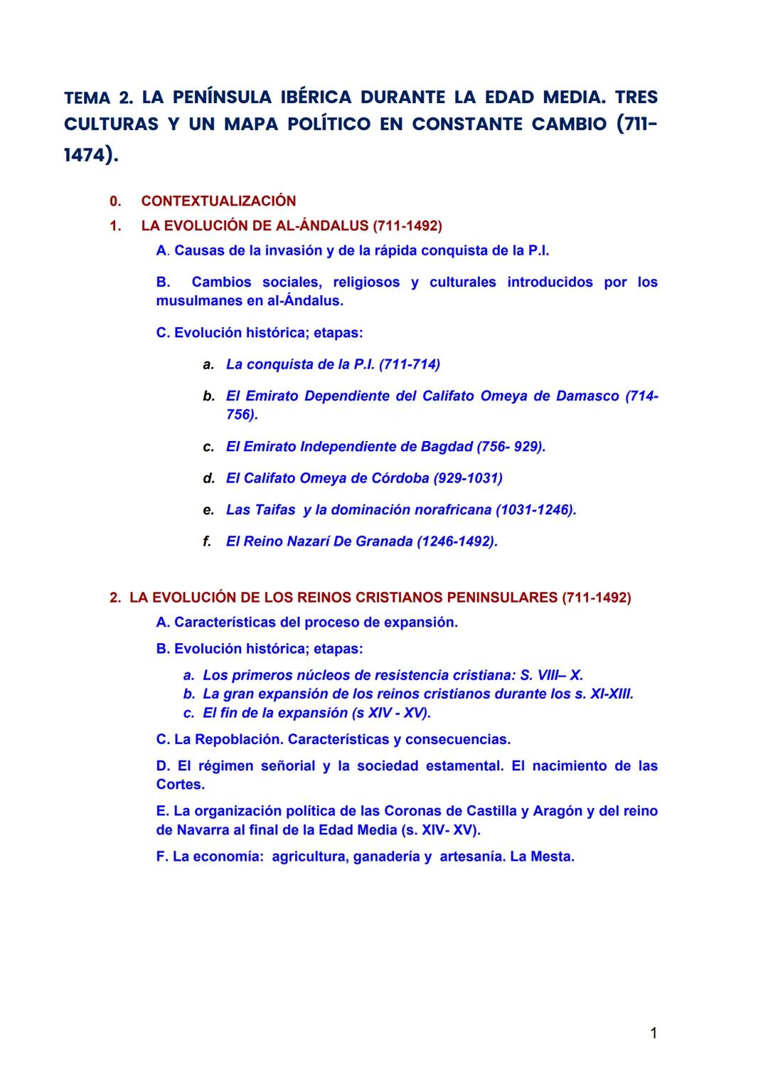 TEMA 2. LA PENÍNSULA IBÉRICA DURANTE LA EDAD MEDIA. TRES
CULTURAS Y UN MAPA POLÍTICO EN CONSTANTE CAMBIO (711-
1474).

0. CONTEXTUALIZACIÓN
