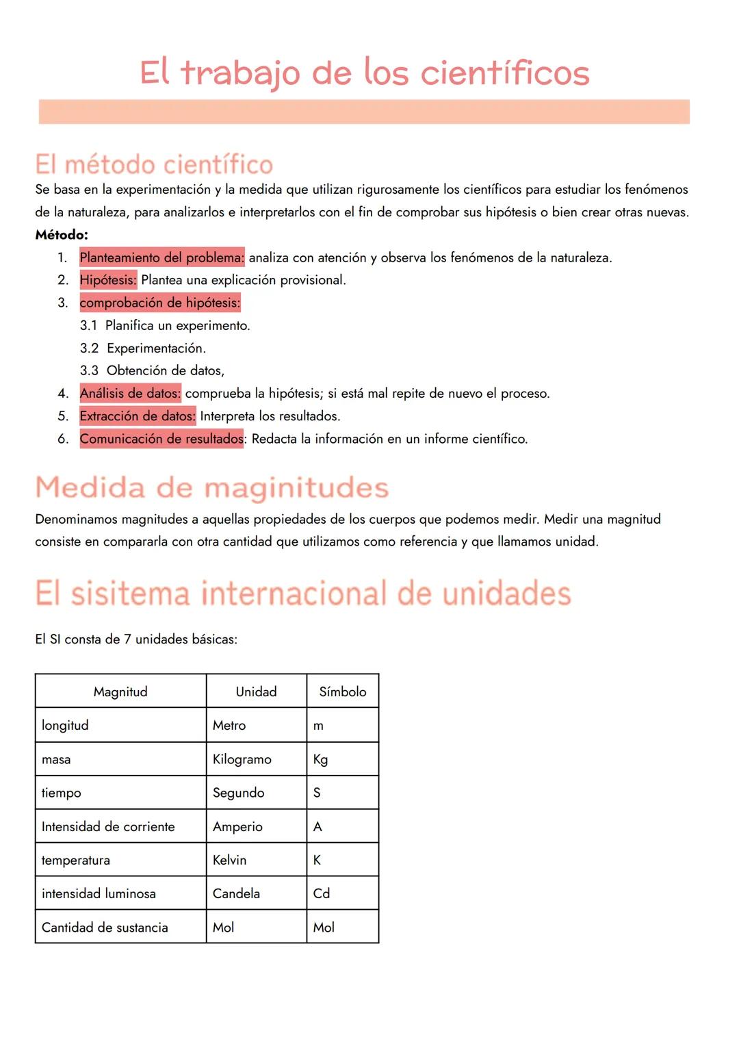 # El trabajo de los científicos

## El método científico

Se basa en la experimentación y la medida que utilizan rigurosamente los científic
