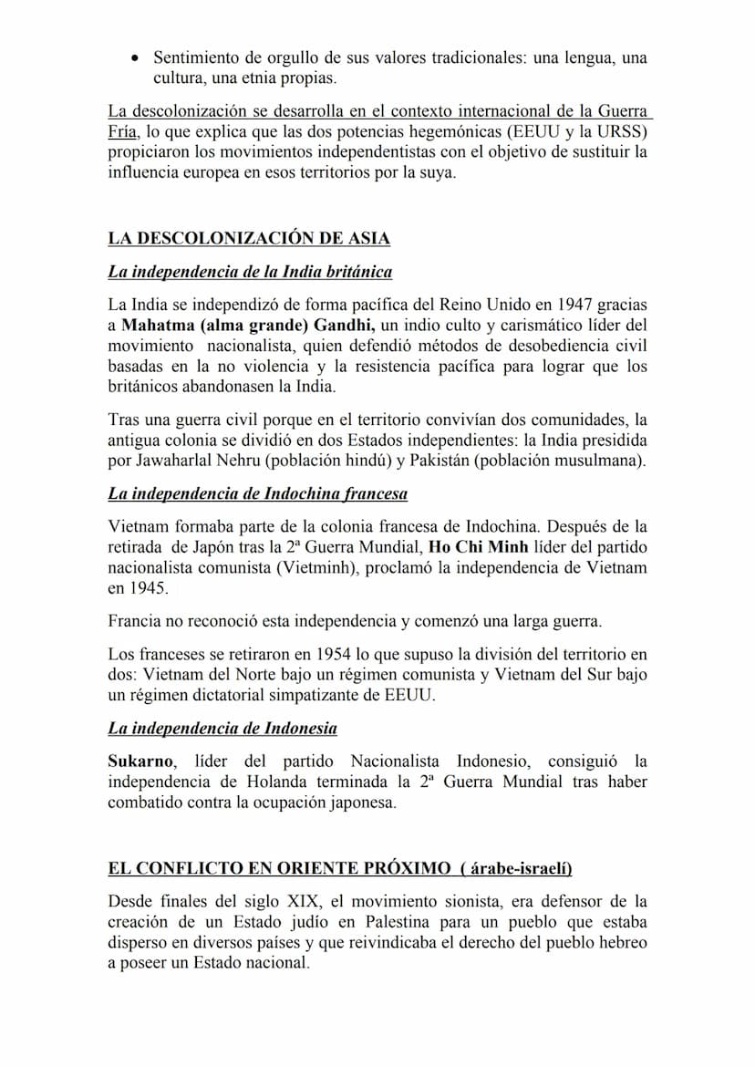 LA DESCOLONIZACIÓN (1947-1975)
La descolonización fue el proceso de independencia política de los
antiguos territorios que formaban parte de