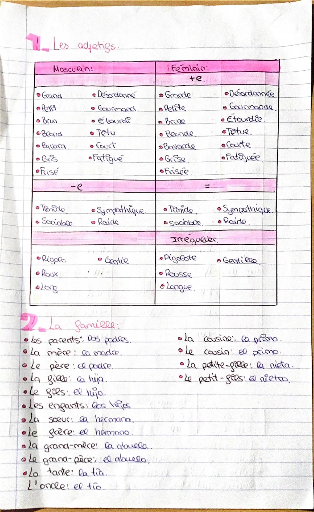 # 1. Les adjetigs.

| Masculin        |                  | Feminin: +e |                  |
| --------------- | ---------------- | ---------