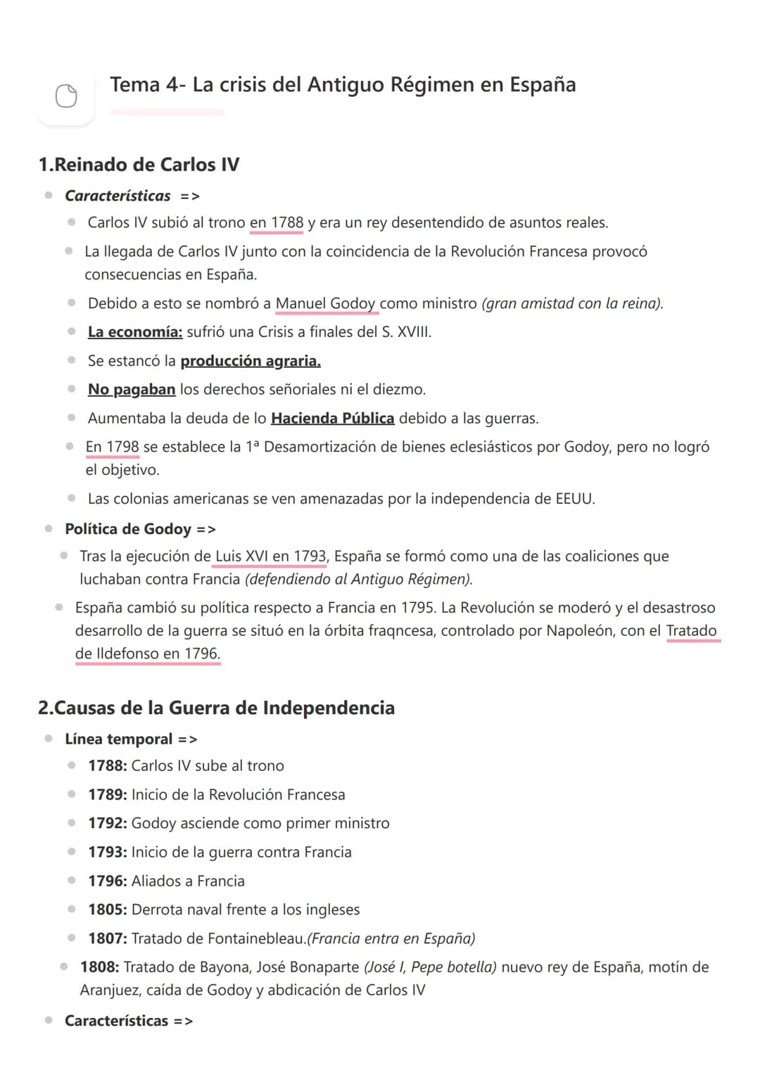 Tema 4- La crisis del Antiguo Régimen en España
1.Reinado de Carlos IV
Características =>
• Carlos IV subió al trono en 1788 y era un rey de