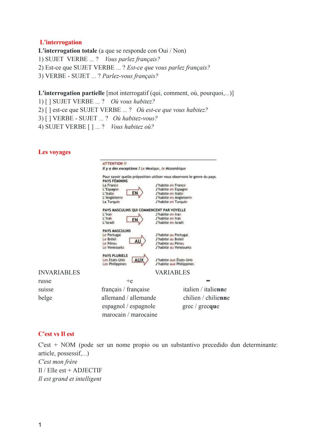 # L'interrogation

L'interrogation totale (a que se responde con Oui / Non)

1) SUJET VERBE...? Vous parlez français?

2) Est-ce que SUJET V