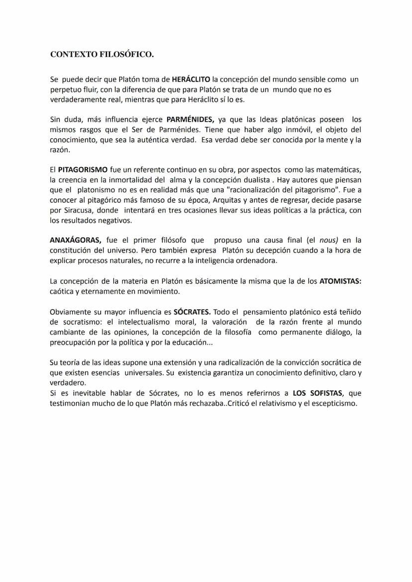 PLATÓN. CONTEXTOS
1. DESCRIPCIÓN DEL CONTEXTO CULTURAL Y FILOSÓFICO QUE INFLUYE
EN EL AUTOR DEL TEXTO ELEGIDO. (1, 5 puntos)
Aristocles (su 