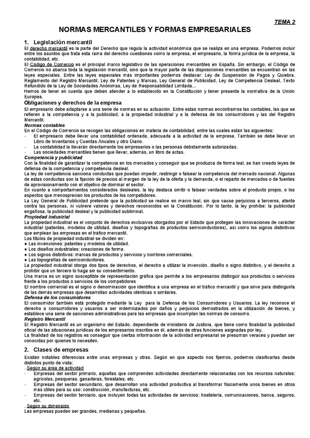 Normas Mercantiles y Tipos de Empresas