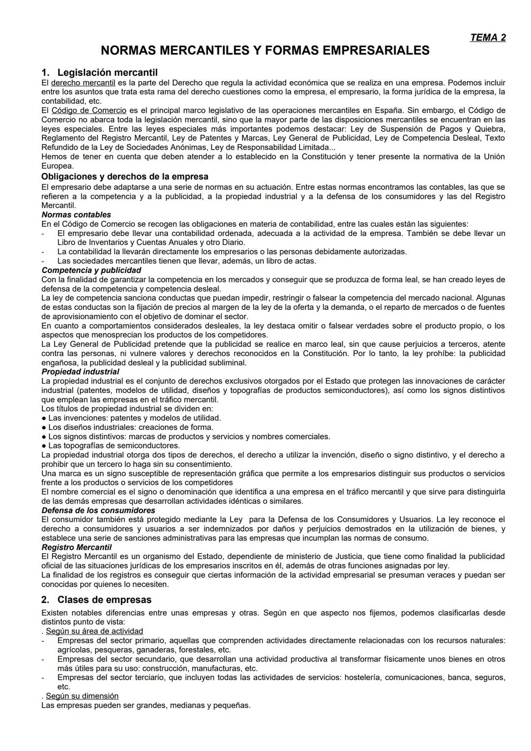 NORMAS MERCANTILES Y FORMAS EMPRESARIALES
1. Legislación mercantil
El derecho mercantil es la parte del Derecho que regula la actividad econ