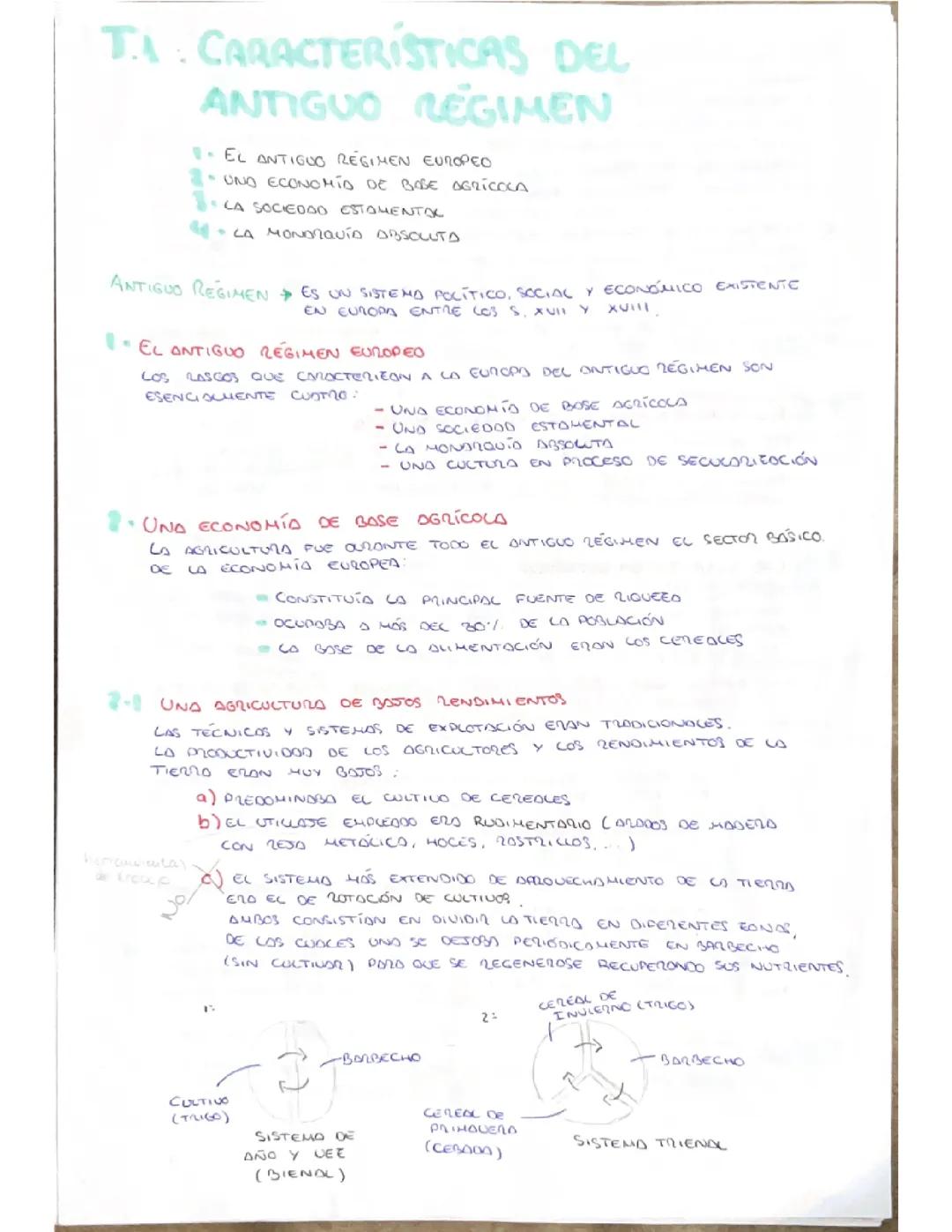 Historia Tema 1: Características Principales del Antiguo Régimen