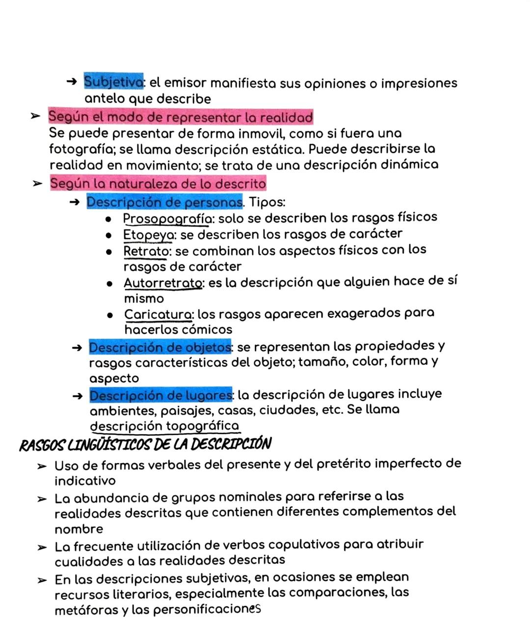 # LA DESCRIPCIÓN

La descripción consiste en representar las características de una
realidad

## CLASES DE DESCRIPCIÓN

- Según el punto de 