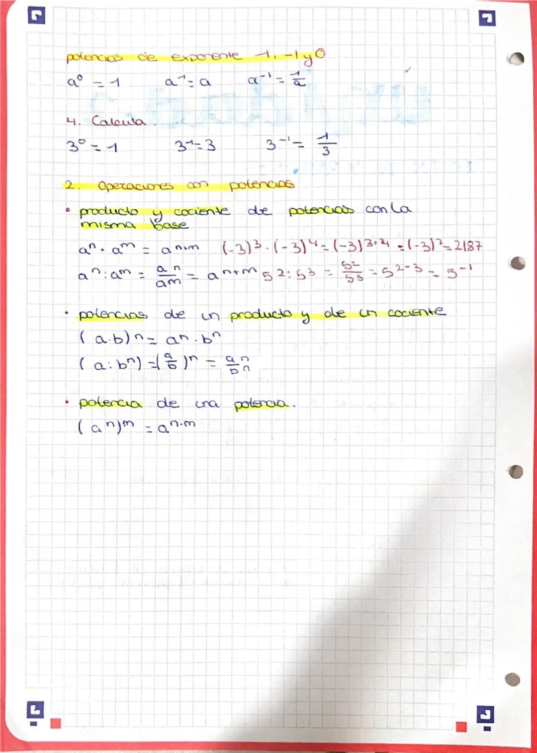 # unidad 2

POTENCIAS Y RAJECS:

polencias de exponente entero positivo

$a^n = a \cdot a \cdot a \cdot a ... a$

N. veces

1. Calcula as po