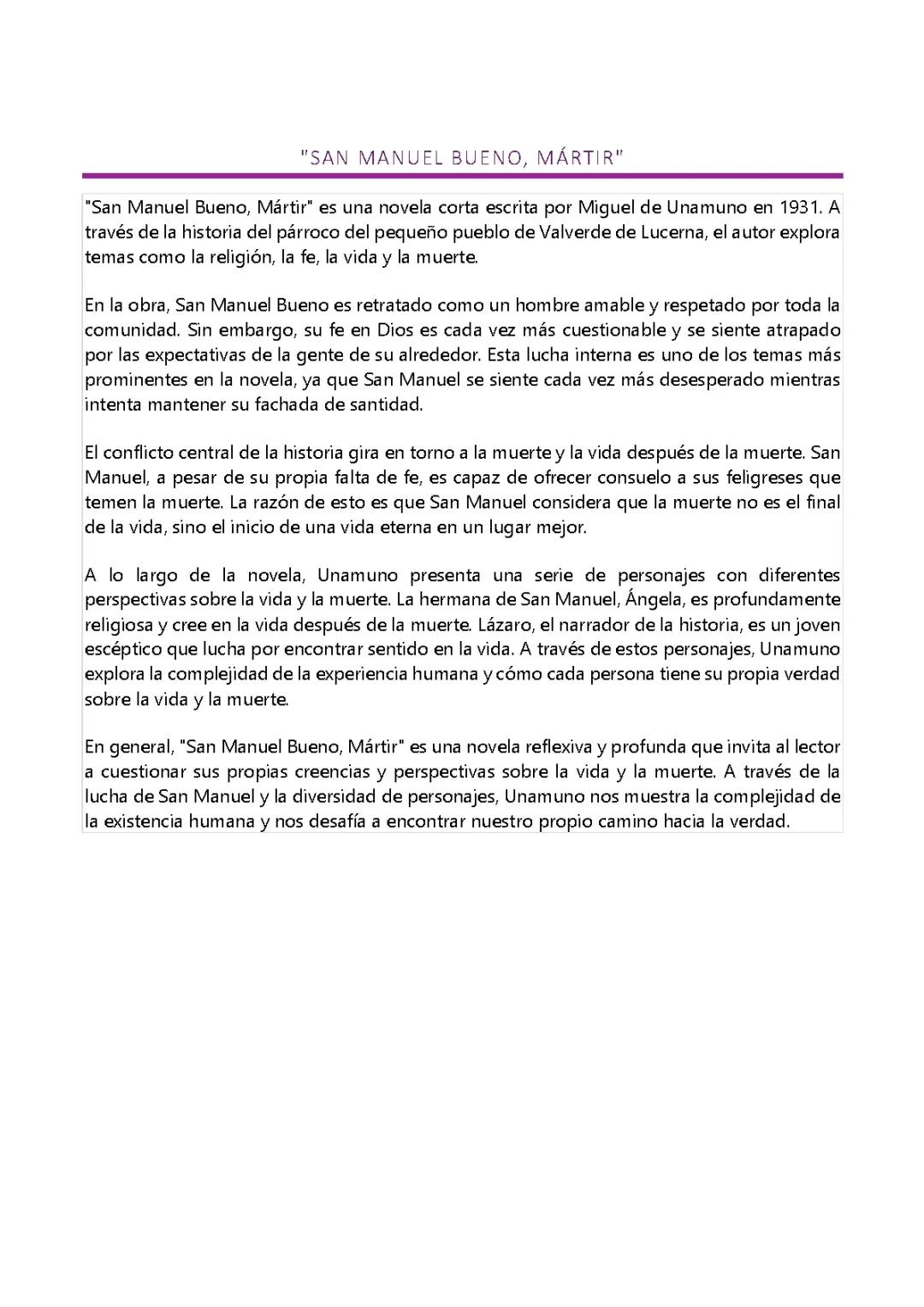 "San Manuel Bueno, Mártir" 