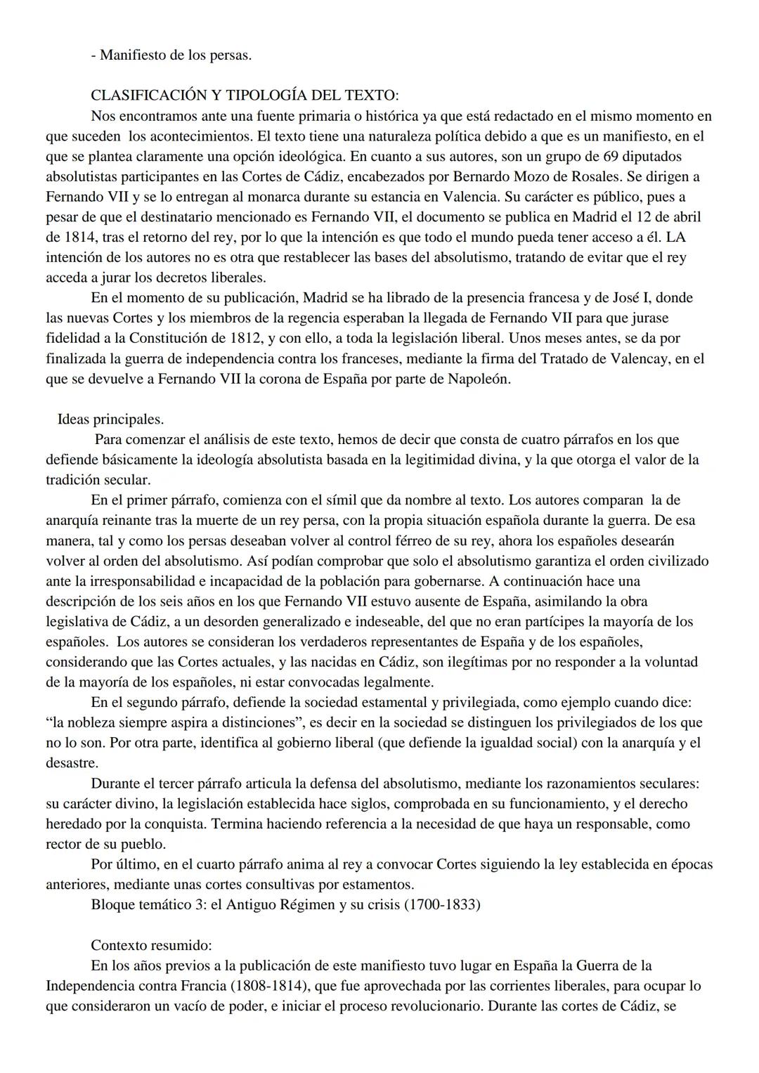 Análisis del Manifiesto de los Persas (1814): Ideas y Contexto