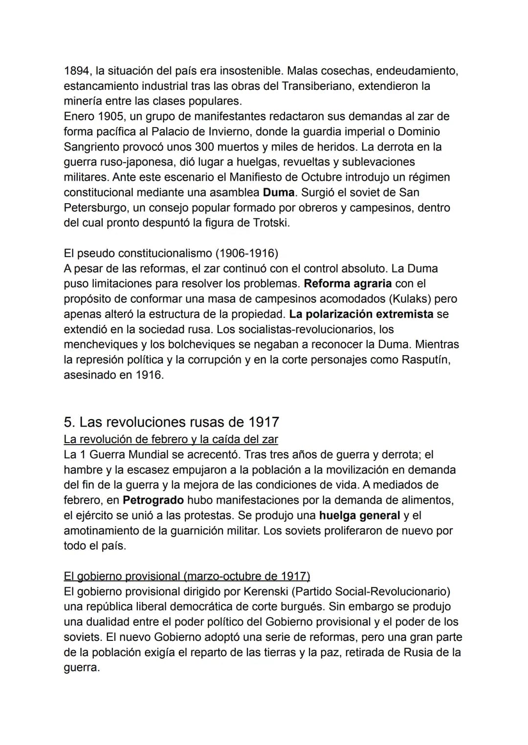 4.La Rusia zarista
Un imperio con pies de barro
Hacia 1900, Rusia era un imperio demográfico y territorial. Su población
estaba compuesta po