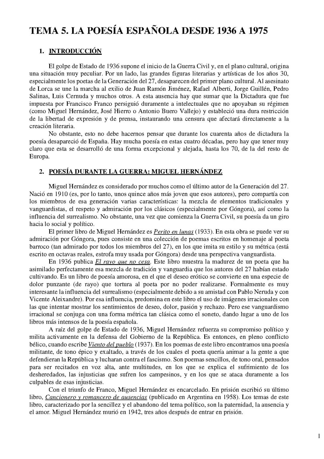 Poesía española: Generación del 27, Generación del 98 y Miguel Hernández