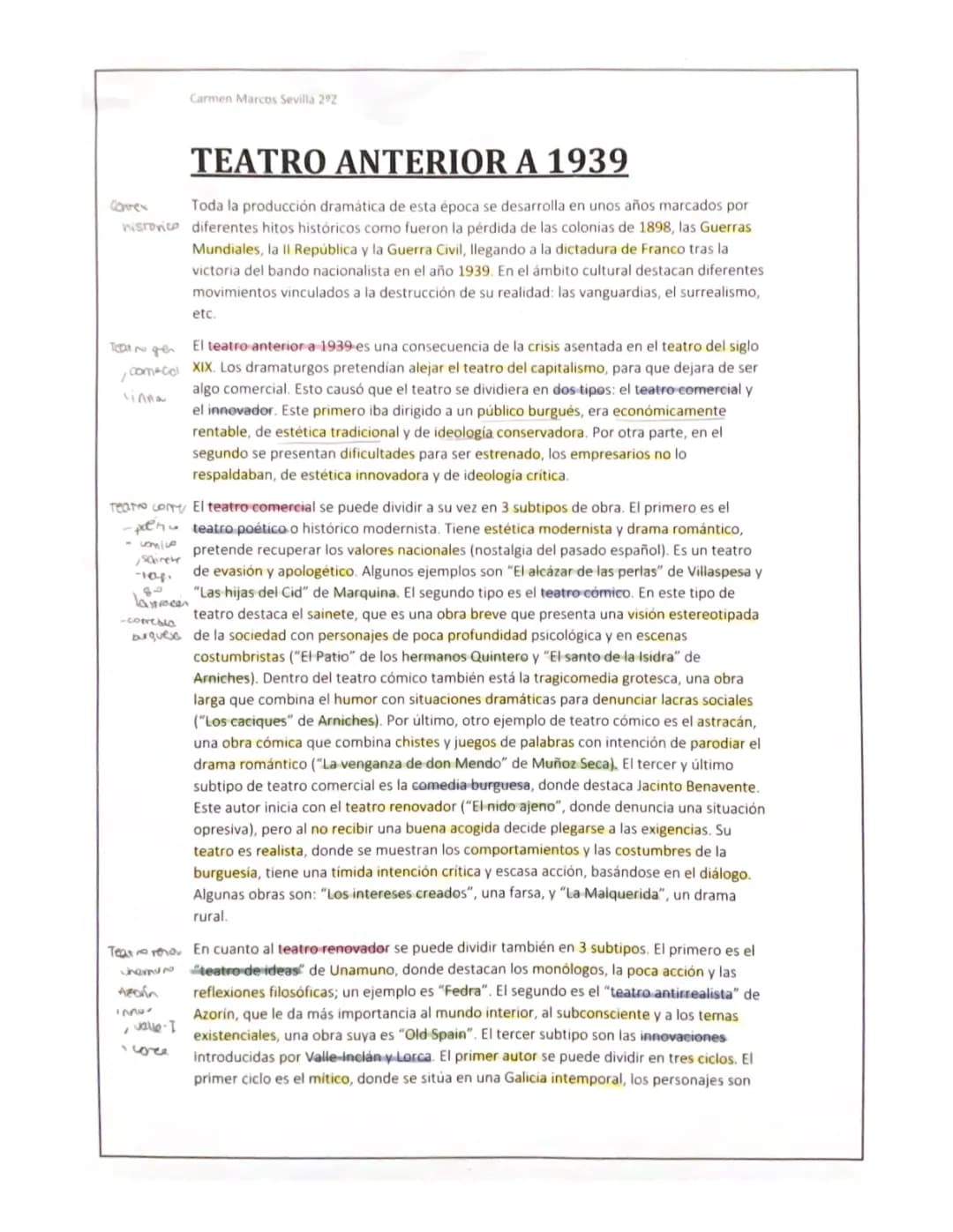 Teatro anterior a 1936 y 1939 - Contexto y Resúmenes para 2º Bachillerato