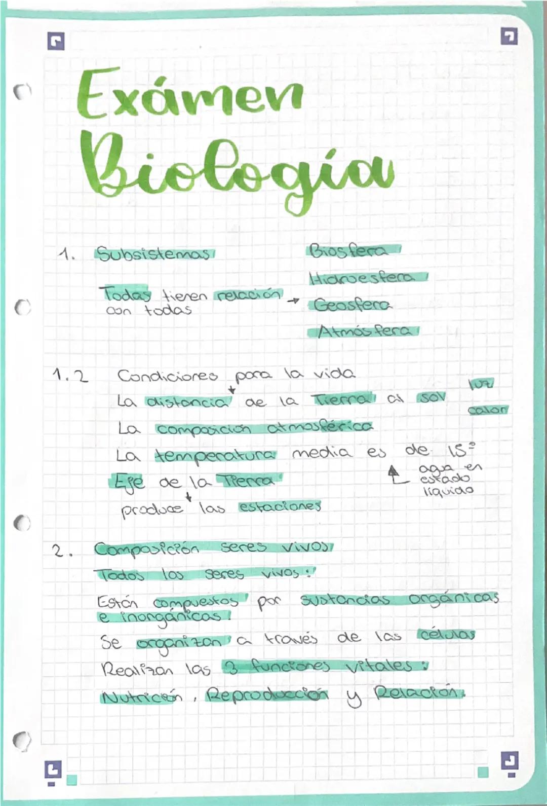 C
# Exámen
# Biologia

1. Subsistemas
   * Biosfera
   * Hidroesfera
Todas tienen relación $\rightarrow$ Geosfera
con todas
   * Atmósfera

