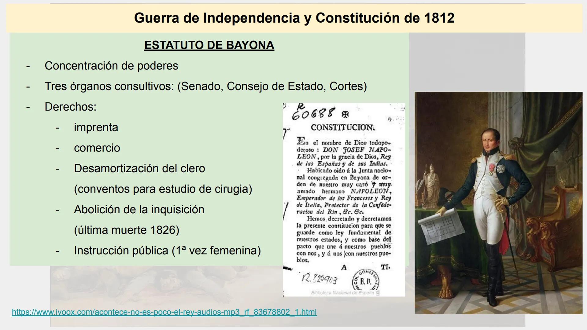 # Guerra de Independencia y Constitución de 1812 Guerra de Independencia y Constitución de 1812

Carlos IV rey en 1788.
2 problemas
- Incapa
