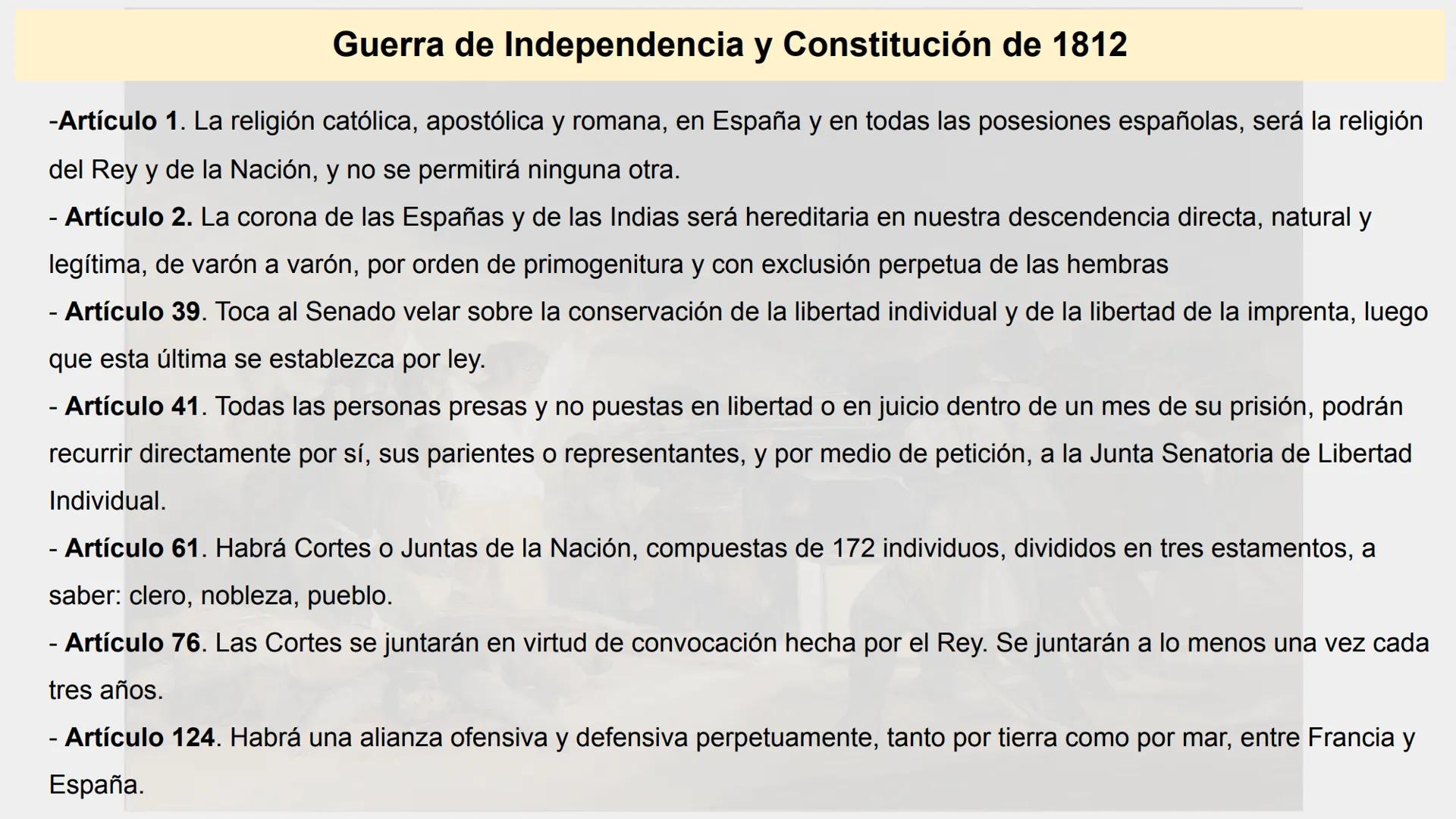 # Guerra de Independencia y Constitución de 1812 Guerra de Independencia y Constitución de 1812

Carlos IV rey en 1788.
2 problemas
- Incapa