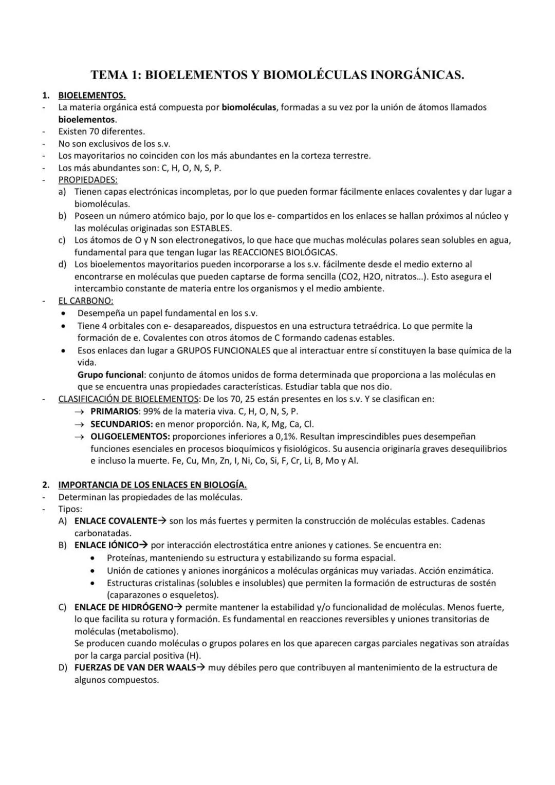 Clasificación y Funciones de los Bioelementos en Biología