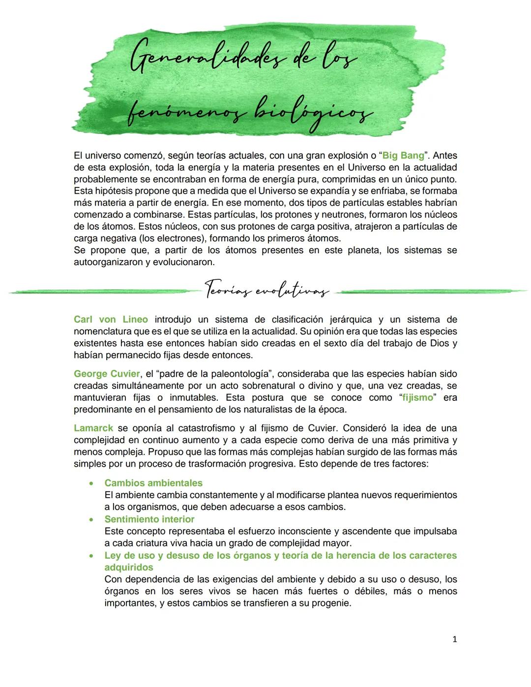 # Generalidades de los
fenómenos biológicos

El universo comenzó, según teorías actuales, con una gran explosión o "Big Bang". Antes
de esta