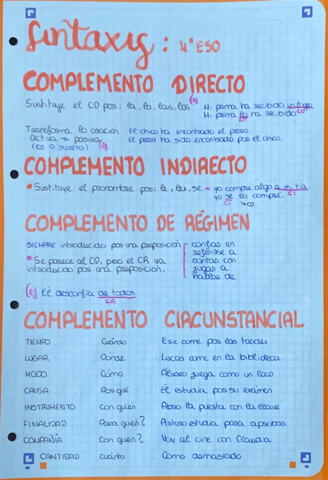 G
•Sintaxis: W'ESO
COMPLEMENTO DIRECTO
(ej
Sustituye el CD pos: ea, eo, las, Cosy Mi prima ha secibido va lagre
Hi prima to na secibido co
T