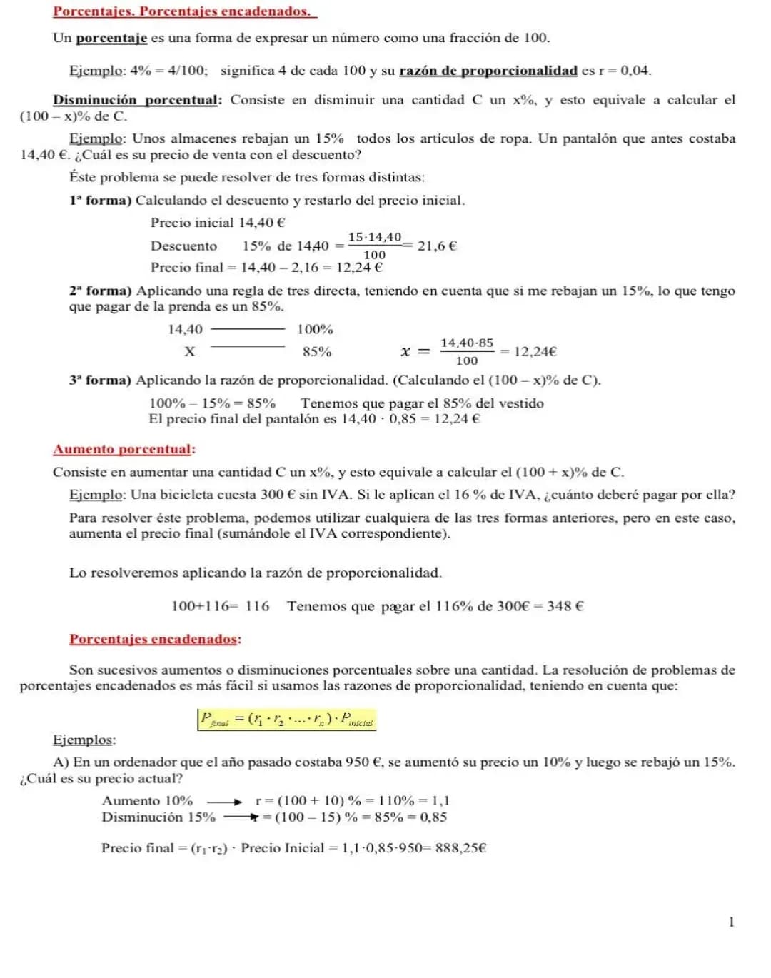 Porcentajes (1º, 2º y 3º ESO)