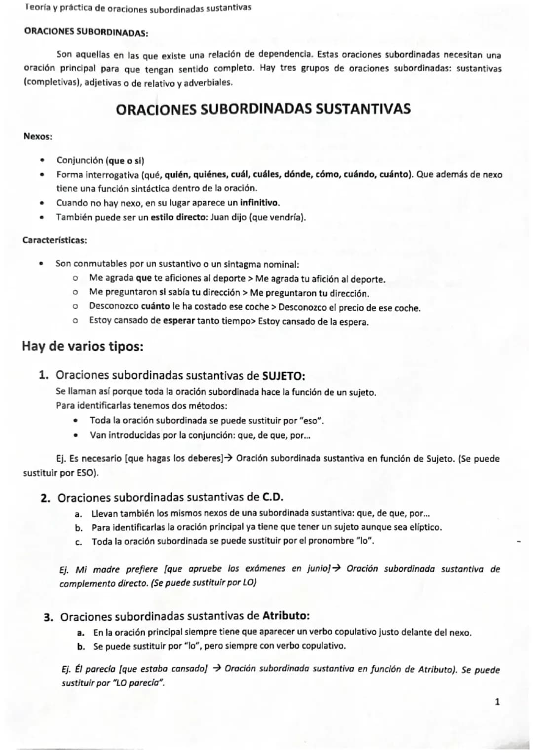 Oraciones subordinadas sustantivas 