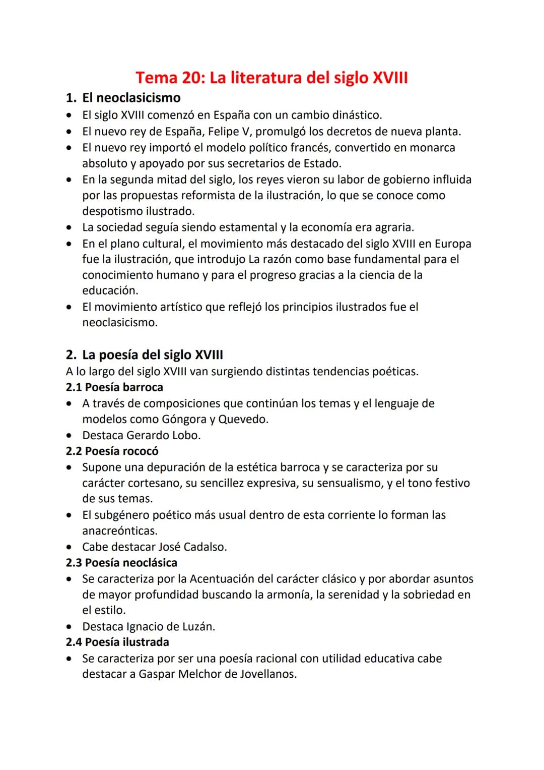 Tema 20: La literatura del siglo XVIII
1. El neoclasicismo
El siglo XVIII comenzó en España con un cambio dinástico.
El nuevo rey de España,