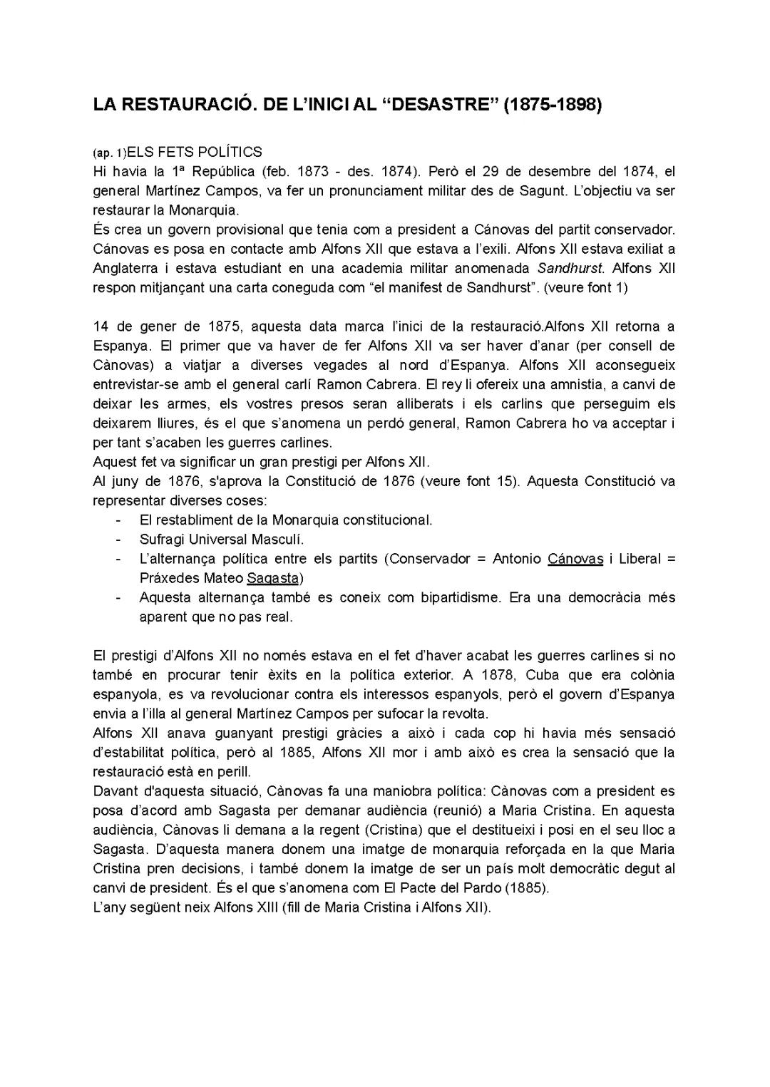 La Restauració - Història d'Espanya 2n de Batxillerat