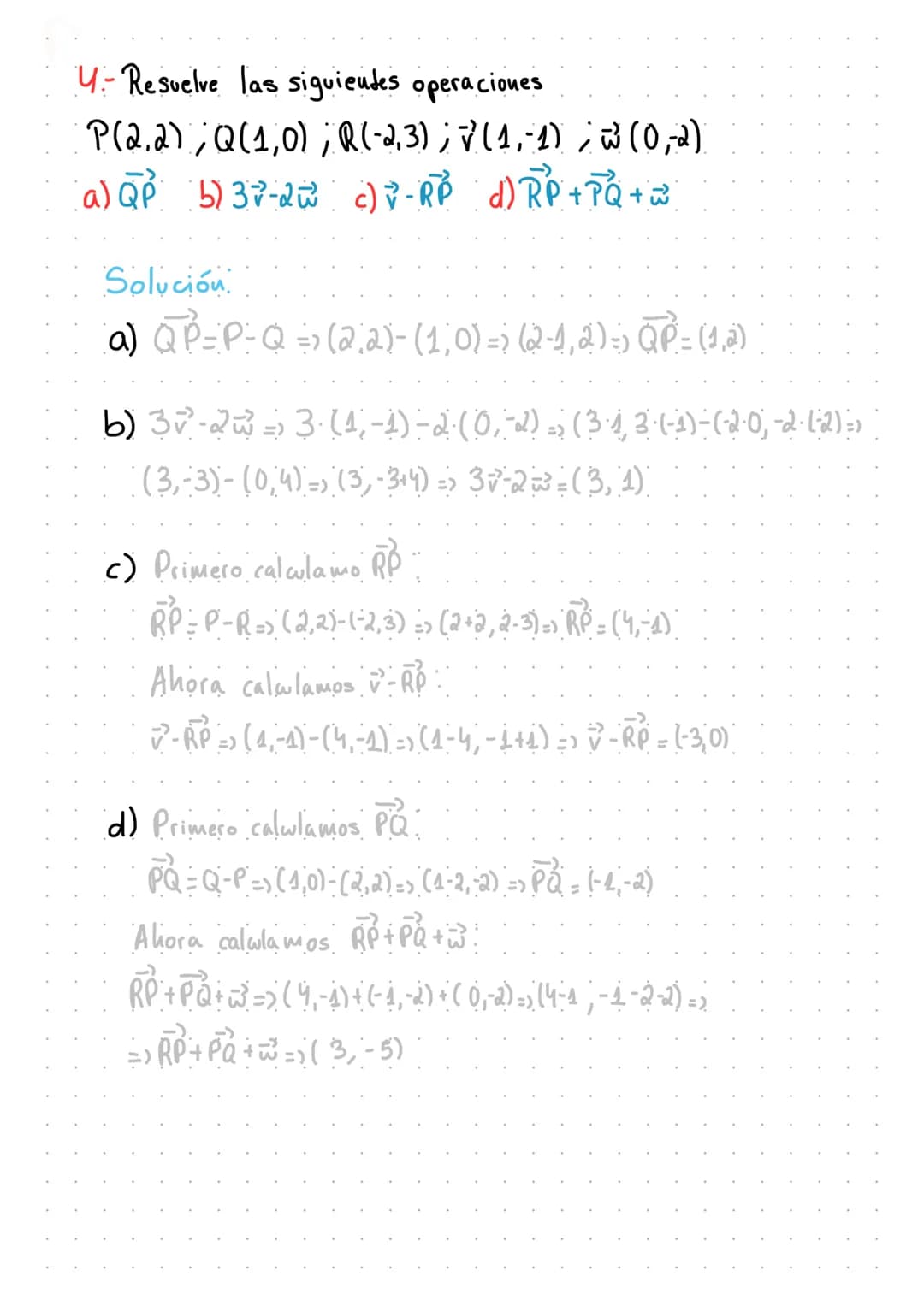 معلومة معه
منم
1.- Calcula los vectores AB, BC, CB y AD y sus
respectivos modulo.
A (20) B (0) C (51) D(32)
Solución:
AB=B-A => (0)-(-), 6) 