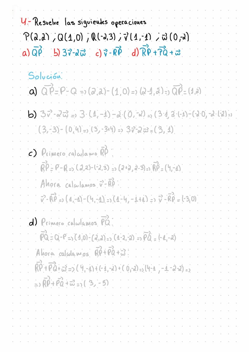 معلومة معه
منم
1.- Calcula los vectores AB, BC, CB y AD y sus
respectivos modulo.
A (20) B (0) C (51) D(32)
Solución:
AB=B-A => (0)-(-), 6) 