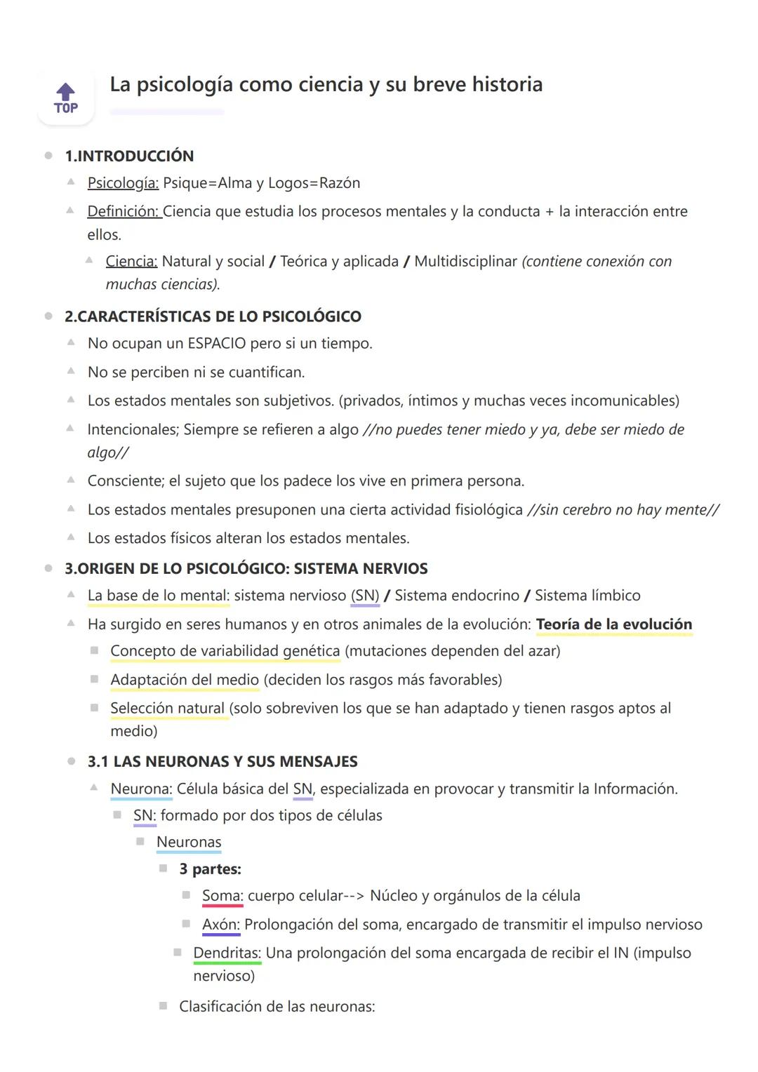 TOP
La psicología como ciencia y su breve historia
• 1.INTRODUCCIÓN
Psicología: Psique=Alma y Logos=Razón
Definición: Ciencia que estudia lo