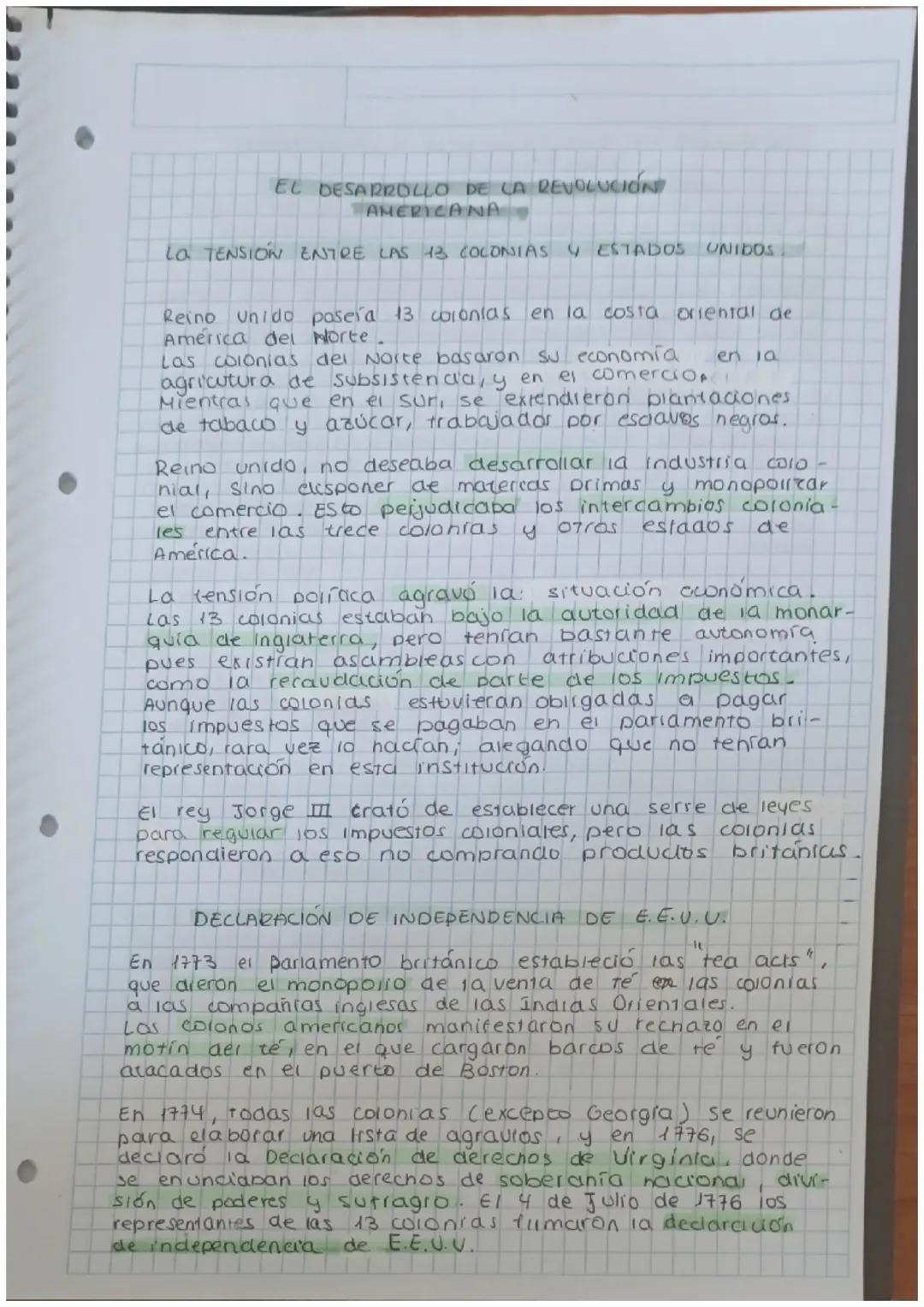 El desarrollp de la revolución americana