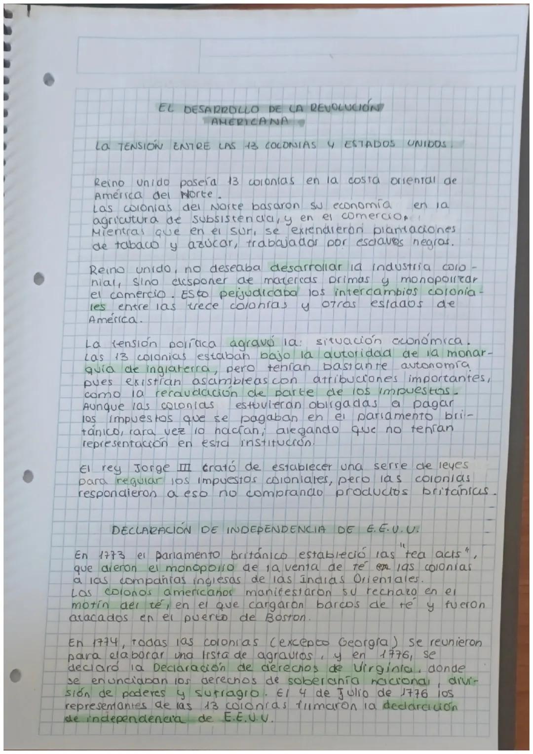 EL DESARROLLO DE LA REVOLUCIÓN
AMERICANA
La TENSIÓN ENTRE LAS 13 COLONIAS 4 ESTADOS UNIDOS
Reino Unido poseía 13 colonias en la costa orient