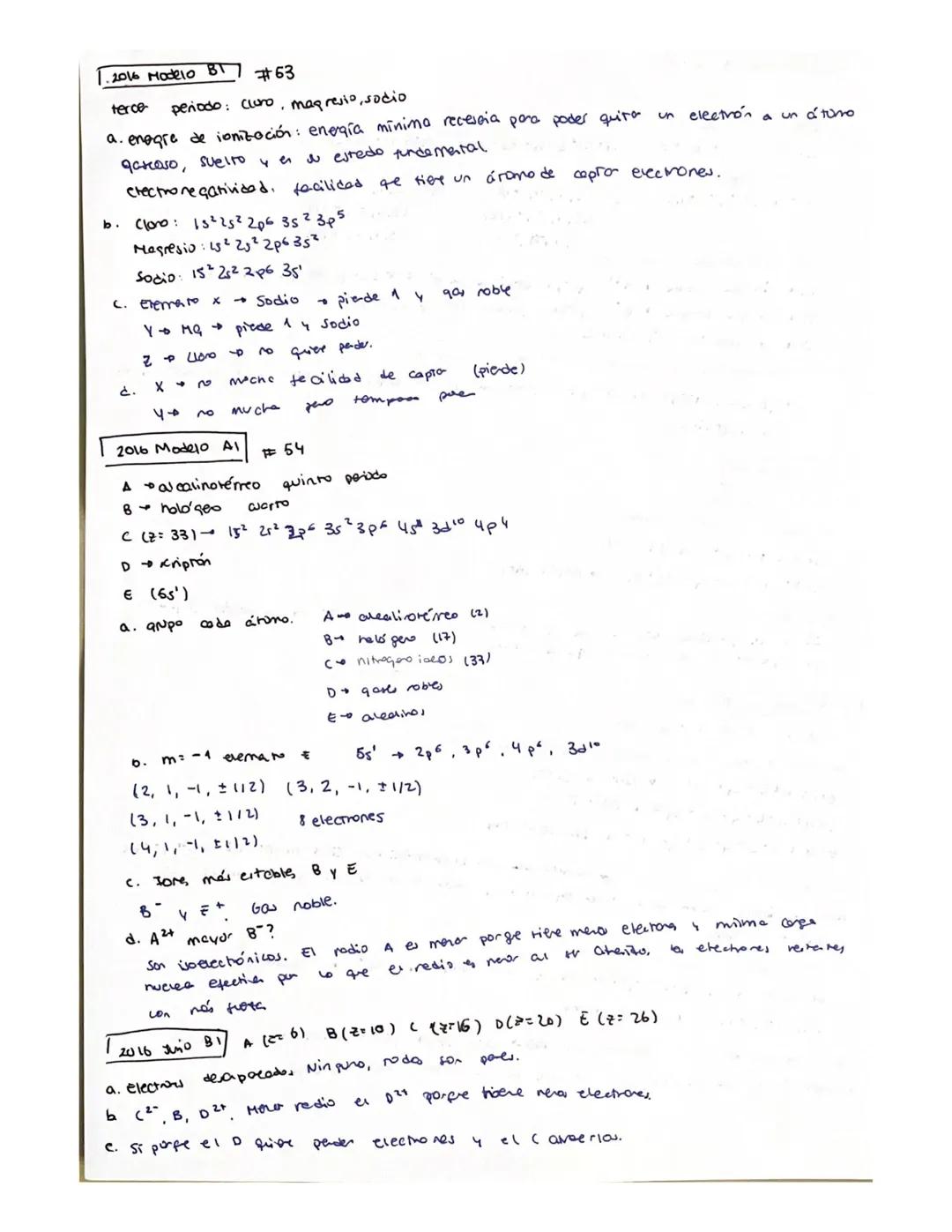 PROBLEMAS ESTRUCTURA ATÓMICA
J40) 2013-Modelo
Pregunta B1.- Sean dos átomos X e Y. Los números cuánticos posibles para el último electrón
de