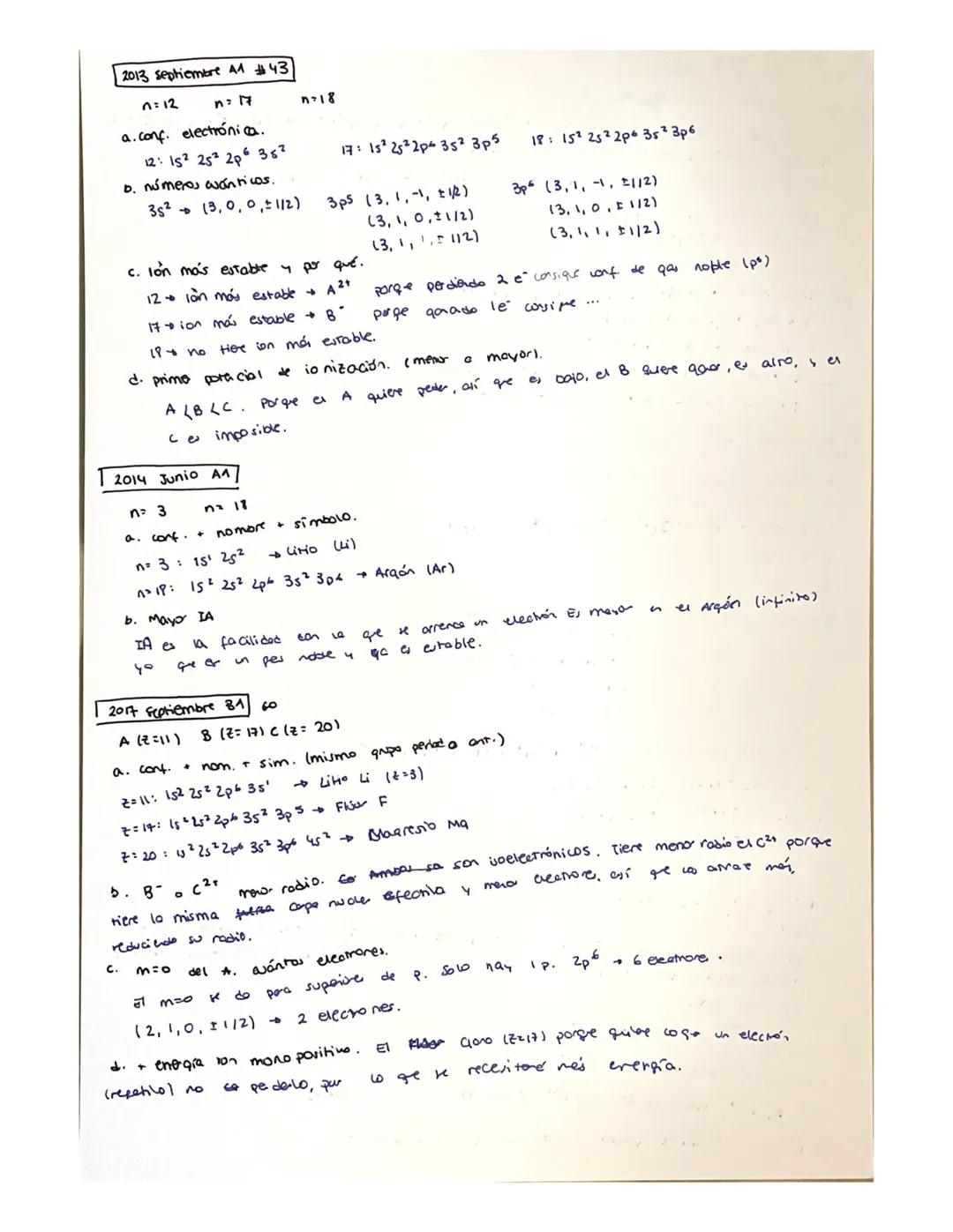 PROBLEMAS ESTRUCTURA ATÓMICA
J40) 2013-Modelo
Pregunta B1.- Sean dos átomos X e Y. Los números cuánticos posibles para el último electrón
de