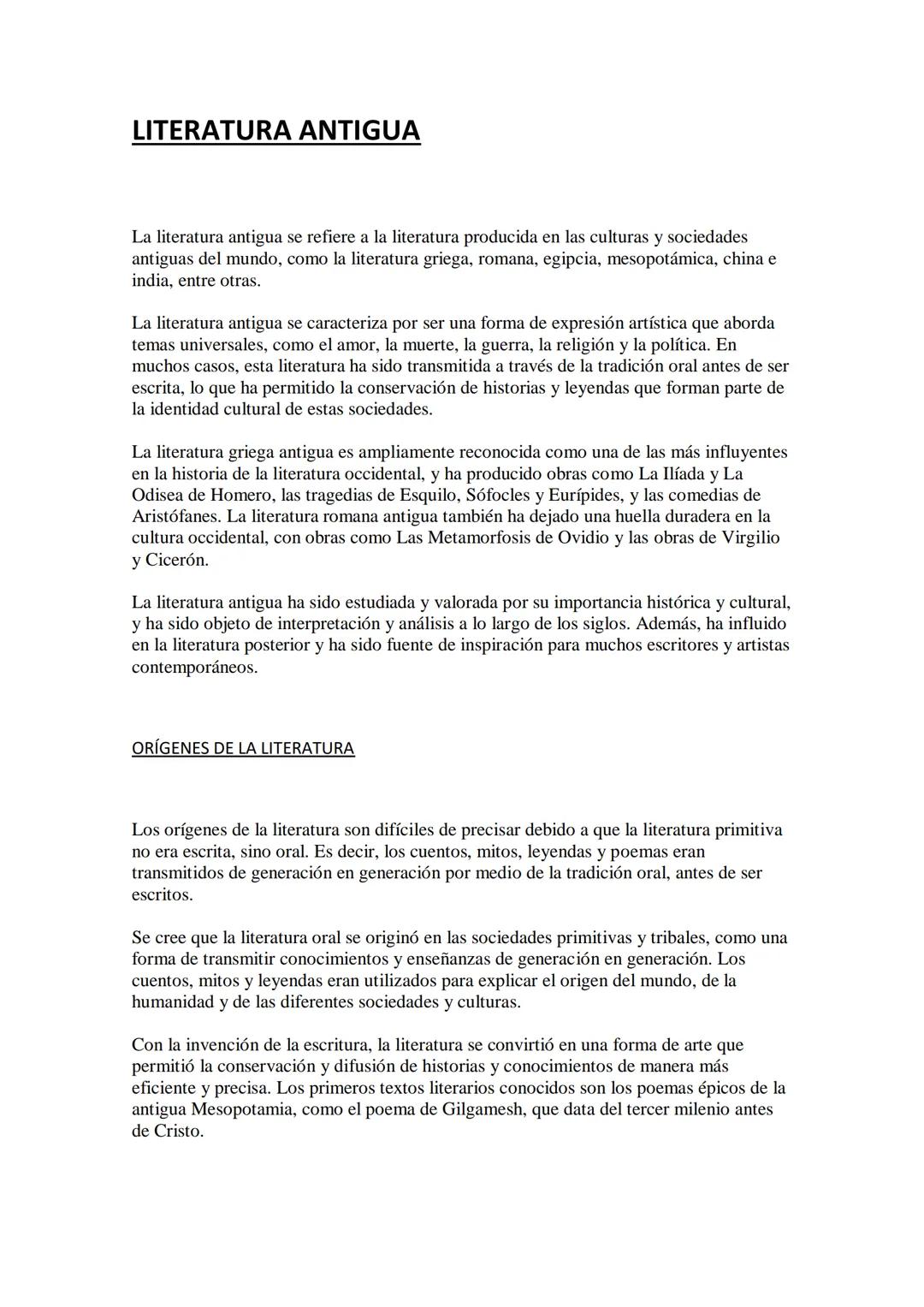 LITERATURA UNIVERSAL: LITERATURA ANTIGUA