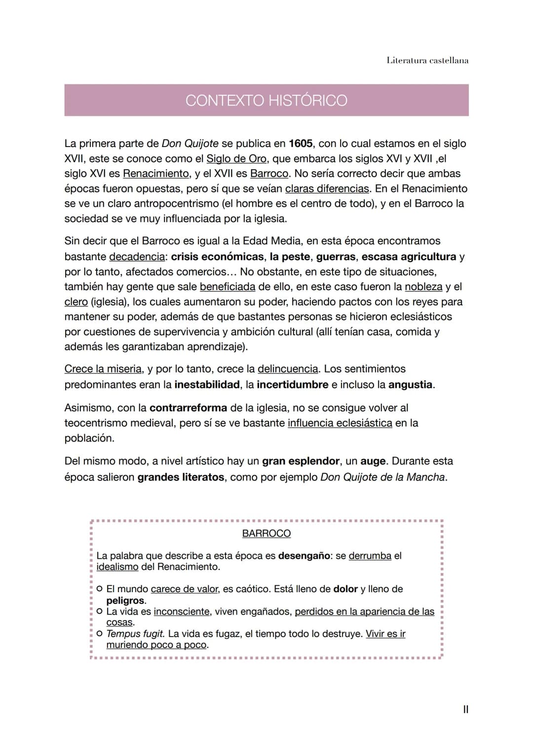 Don Quijote de la Mancha CONTEXTO HISTÓRICO
Literatura castellana
La primera parte de Don Quijote se publica en 1605, con lo cual estamos en