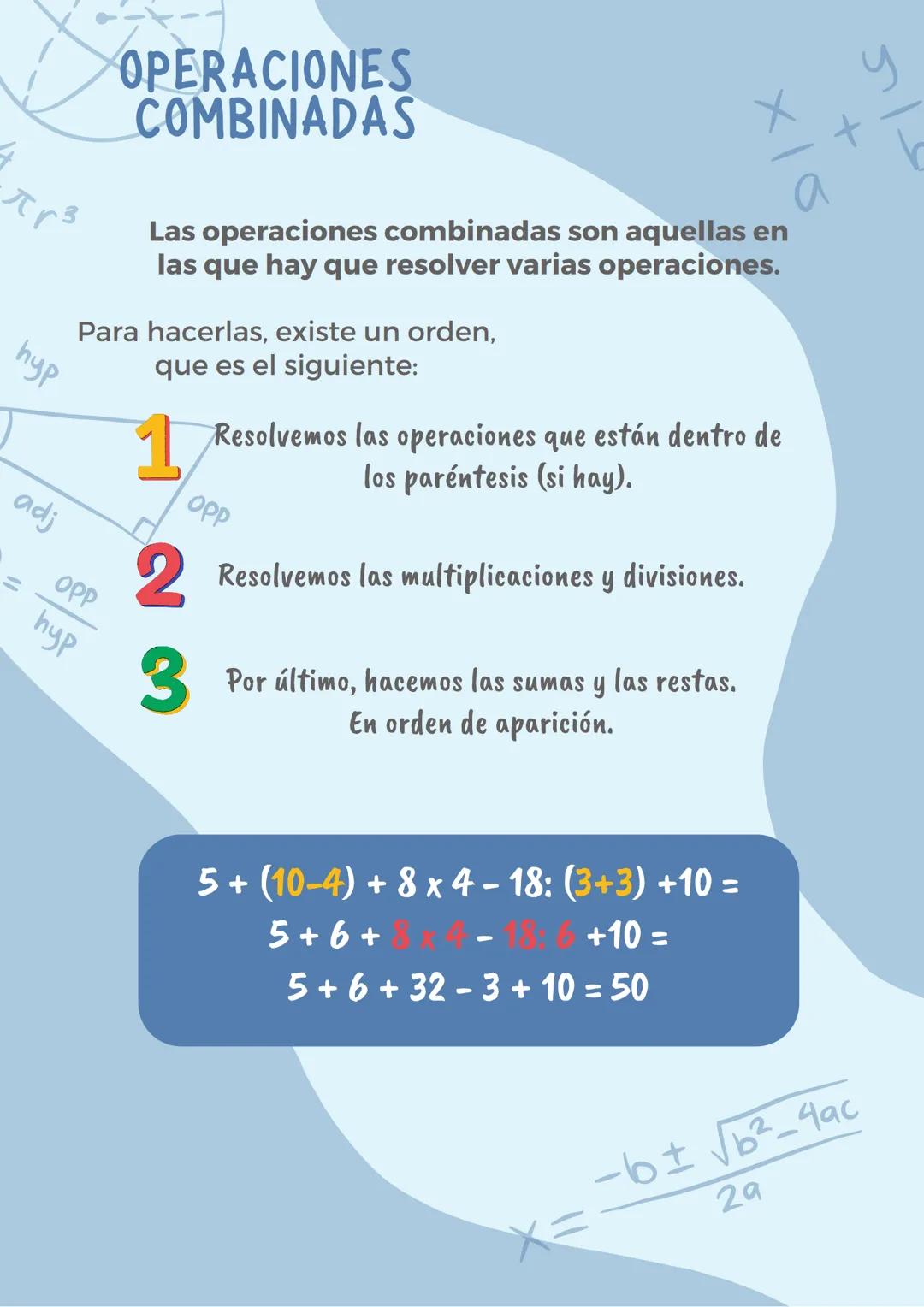 OPERACIONES CON NÚMEROS
NATURALES
Прз
hyp
adj
OP
hyp
RECUERDA
suma
670
+534
1204
multiplicación
2457
x 603
7371
+147420
1481571
resta
670
+ 
