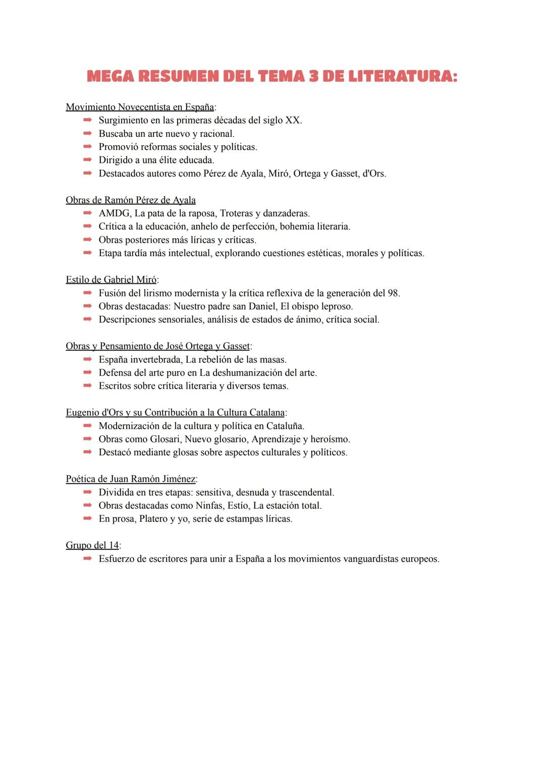 TEMA 3 LITERATURA
NOVECENTISMO Y LA GENERACIÓN DE 1914: EL ENSAYO. LA
NOVELA NOVECENTISTA. JUAN RAMÓN JIMÉNEZ
El novecentismo fue un movimie