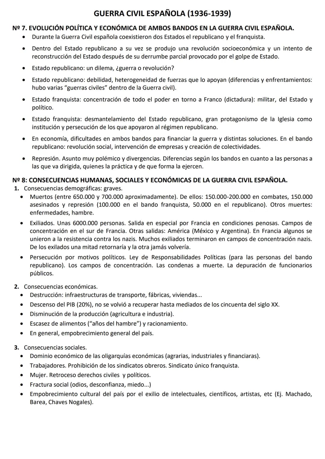 GUERRA CIVIL ESPAÑOLA (1936-1939)
Nº 7. EVOLUCIÓN POLÍTICA Y ECONÓMICA DE AMBOS BANDOS EN LA GUERRA CIVIL ESPAÑOLA.
Durante la Guerra Civil 