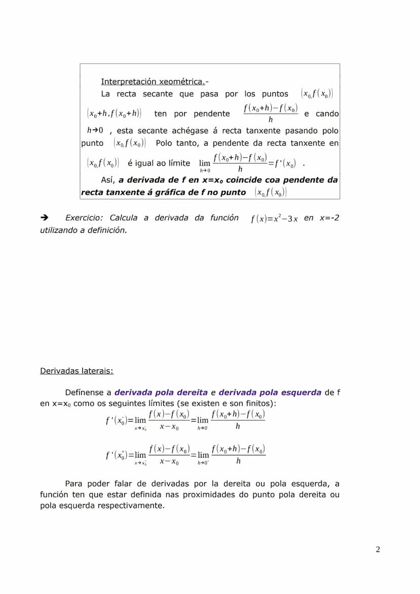 Unidade 2 Derivada dunha función.
2.1.- Definición de derivada dunha función nun punto.
Dada unha función f, a taxa de variación media de f 