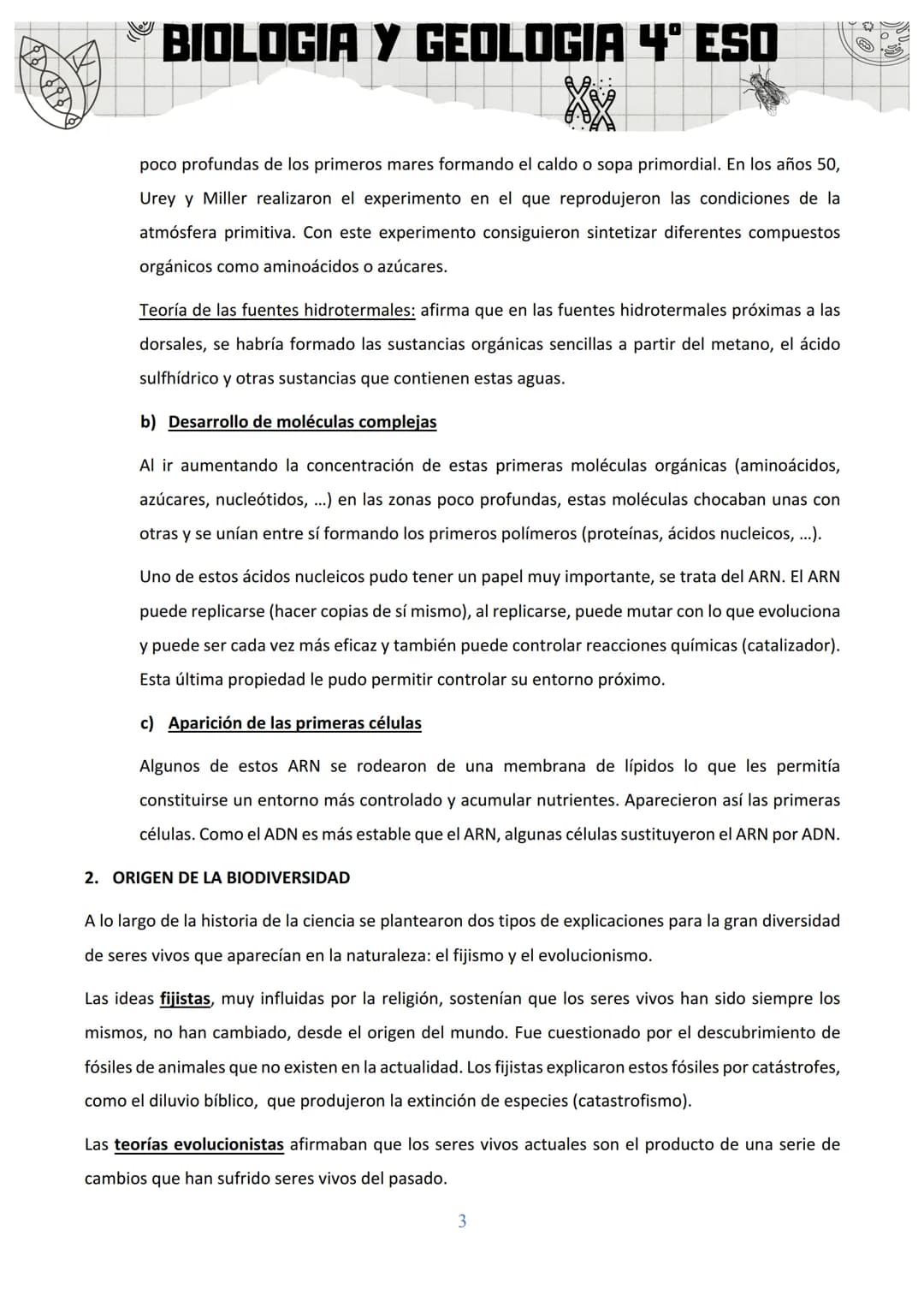 BIOLOGIA Y GEOLOGIA 4º ESO
SA 3: ORIGEN Y EVOLUCIÓN DE LOS SERES VIVOS
1. EL ORIGEN DE LA VIDA
Al observar la gran diversidad de la vida, la