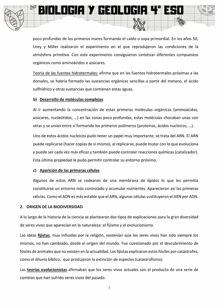 BIOLOGIA Y GEOLOGIA 4º ESO
SA 3: ORIGEN Y EVOLUCIÓN DE LOS SERES VIVOS
1. EL ORIGEN DE LA VIDA
Al observar la gran diversidad de la vida, la