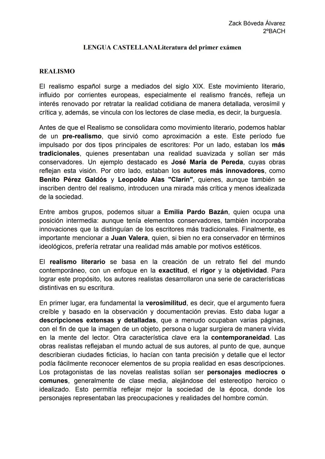 Zack Bóveda Álvarez
2°BACH

LENGUA CASTELLANALiteratura del primer exámen

REALISMO

El realismo español surge a mediados del siglo XIX. Est