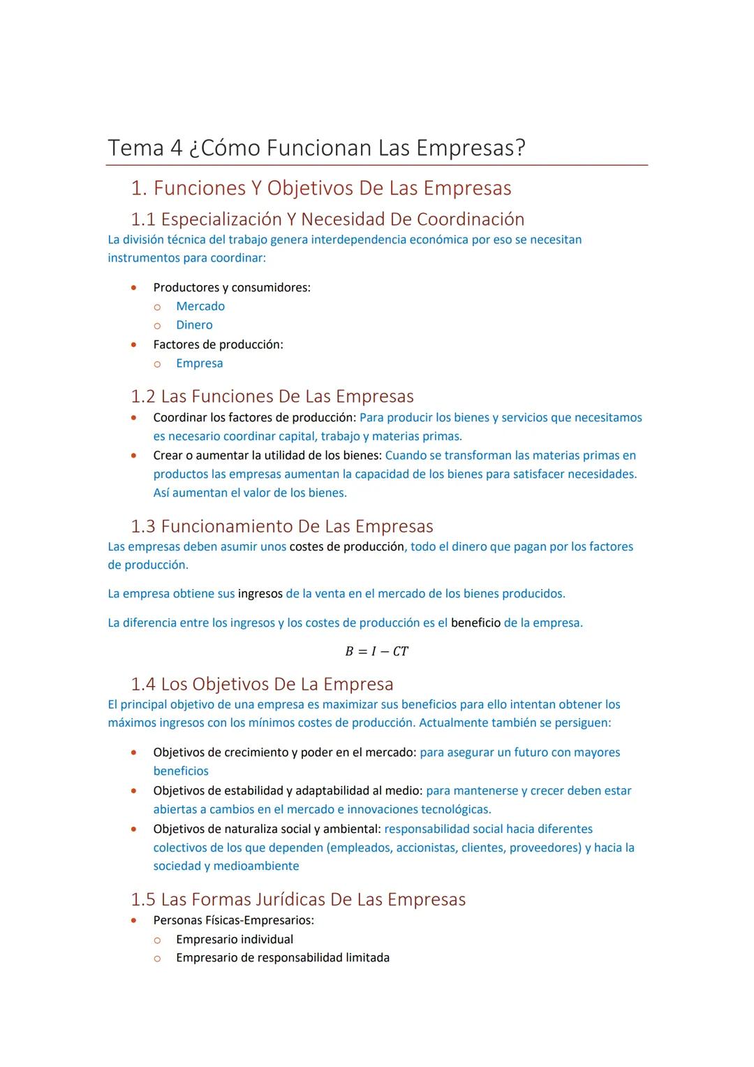 --- OCR Start ---
Contenido
Tema 4 ¿Cómo Funcionan Las Empresas?
.3
Funciones Y Objetivos De Las Empresas....
1.
...3
Especialización Y Nece