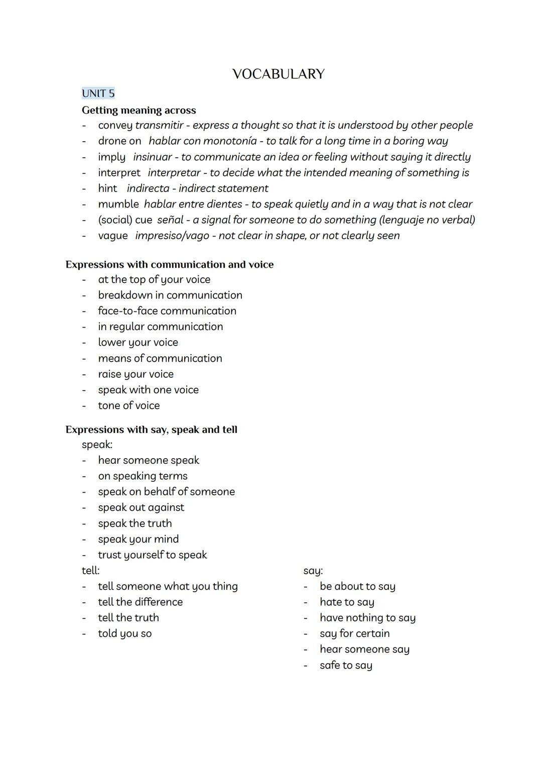 Vocabulario del libro Macmillan C1: Unidades 5 a 8