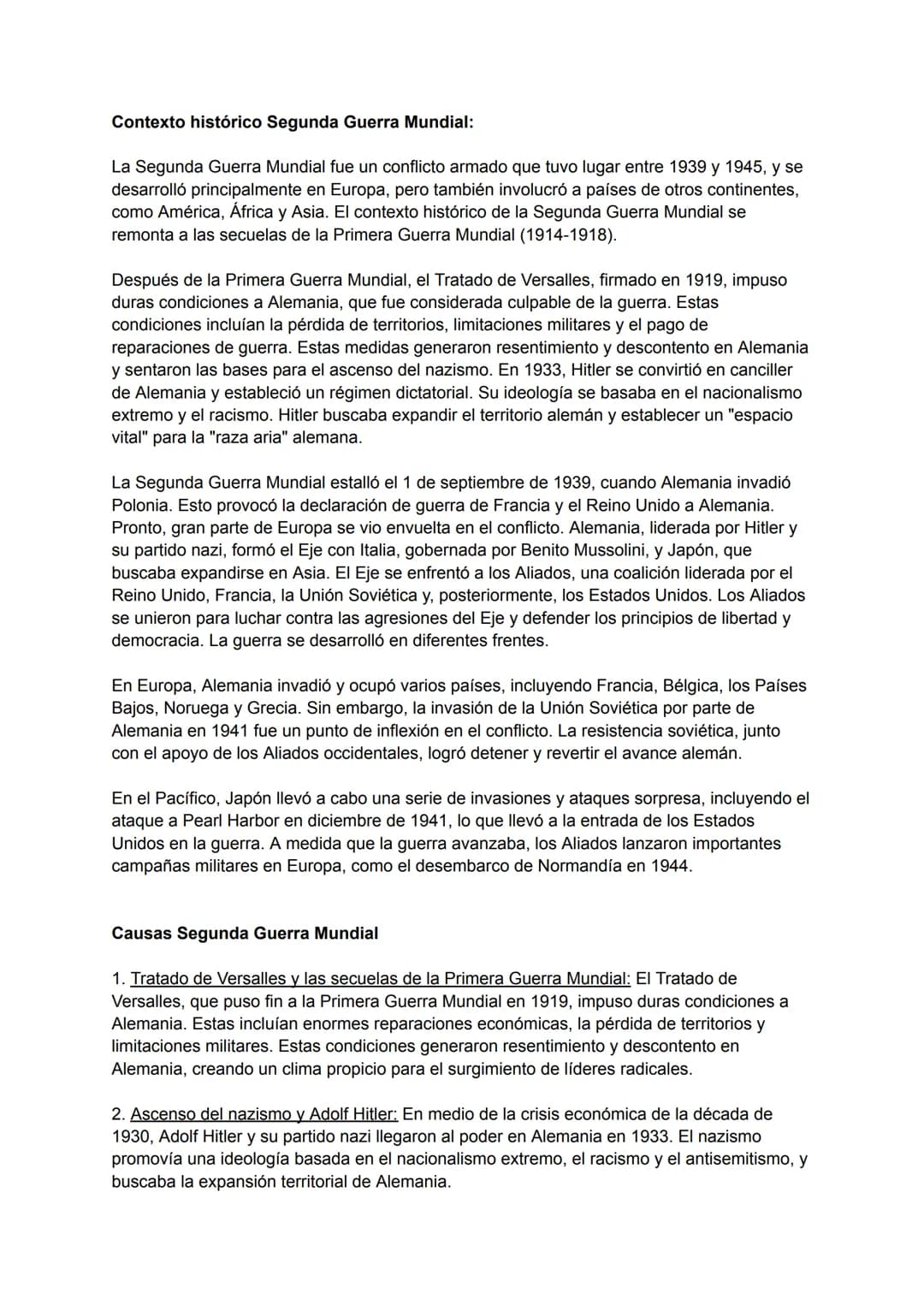 Contexto histórico Segunda Guerra Mundial:
La Segunda Guerra Mundial fue un conflicto armado que tuvo lugar entre 1939 y 1945, y se
desarrol