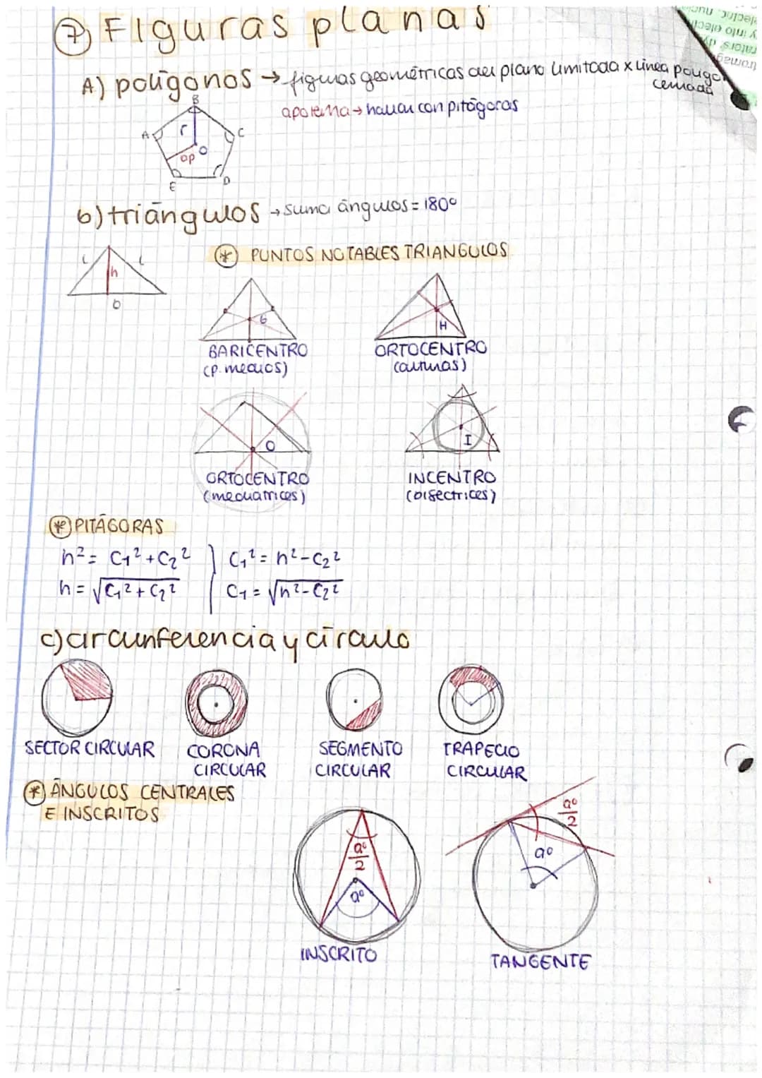 Figuras planas
A) poligonos → figuras geométricas del plano Umitaaa x linea pougo
cemaaa
apolema hauon con pitagoras
O
op
4
C
€
6) triangulo